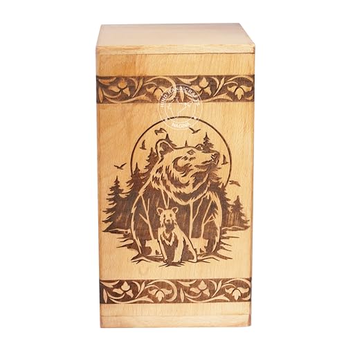 Image of Handcrafted Floral Engraved Wooden Urns for Human Ashes Adult Large - Cremation Urn for Ashes - Burial Urn for Columbarium - Funeral Urn Box (Beer Forest, 250 LB - Beechwood)