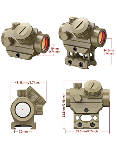 MidTen 2MOA Red Dot Sight, 1x25mm Reflex Sight Waterproof & Shockproof & Fog-Proof Red Dot Scope with 1 inch Riser Mount, Sand - Thumbnail 7