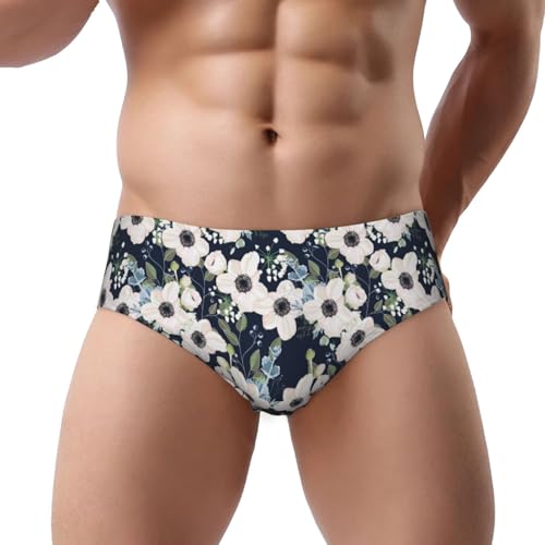 Mens Underwear - Floral Flowers Blue Soft Comfort Breathable Classic Fit Men's Bikini Underwear Briefs - Main Image