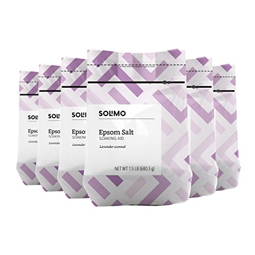 Amazon Brand - Solimo Epsom Salt Soaking Aid, Lavender Scented, 1.5 Pound (Pack of 6)