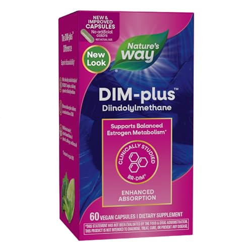 Natures Way DIM-Plus DIM Supplement BR-Diindolylmethane 100 mg per 2- Capsules Supports Balanced Estrogen Metabolism Prostate Function and Premenstrual Breast Comfort* 60 Vegan Capsules