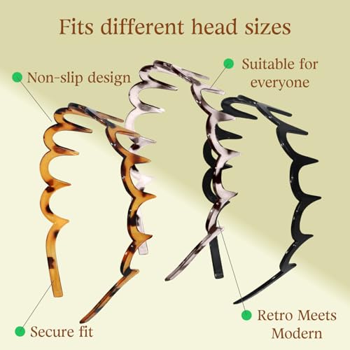 Image of 3PCS Metal Hair Bands, Spring Wavy Hair Hoop Unisex Black Wavy Headband Slicked Back Headband Non Slip Sports Hairband for Women Men