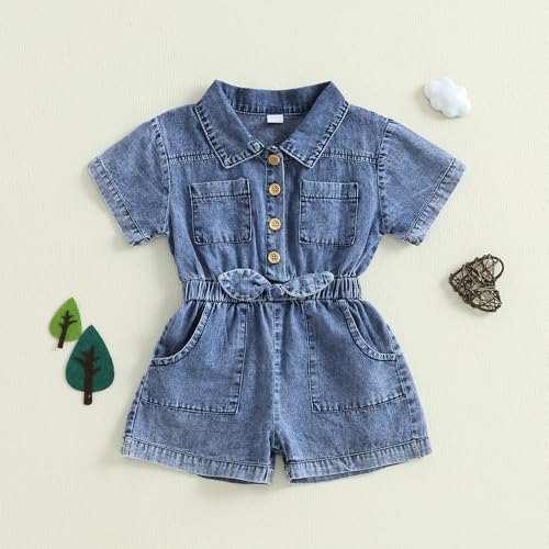 Toddler Baby Girl Summer Clothes Jean Overalls Shorts Short Sleeve Denim Romper Jumpsuit Outfit2