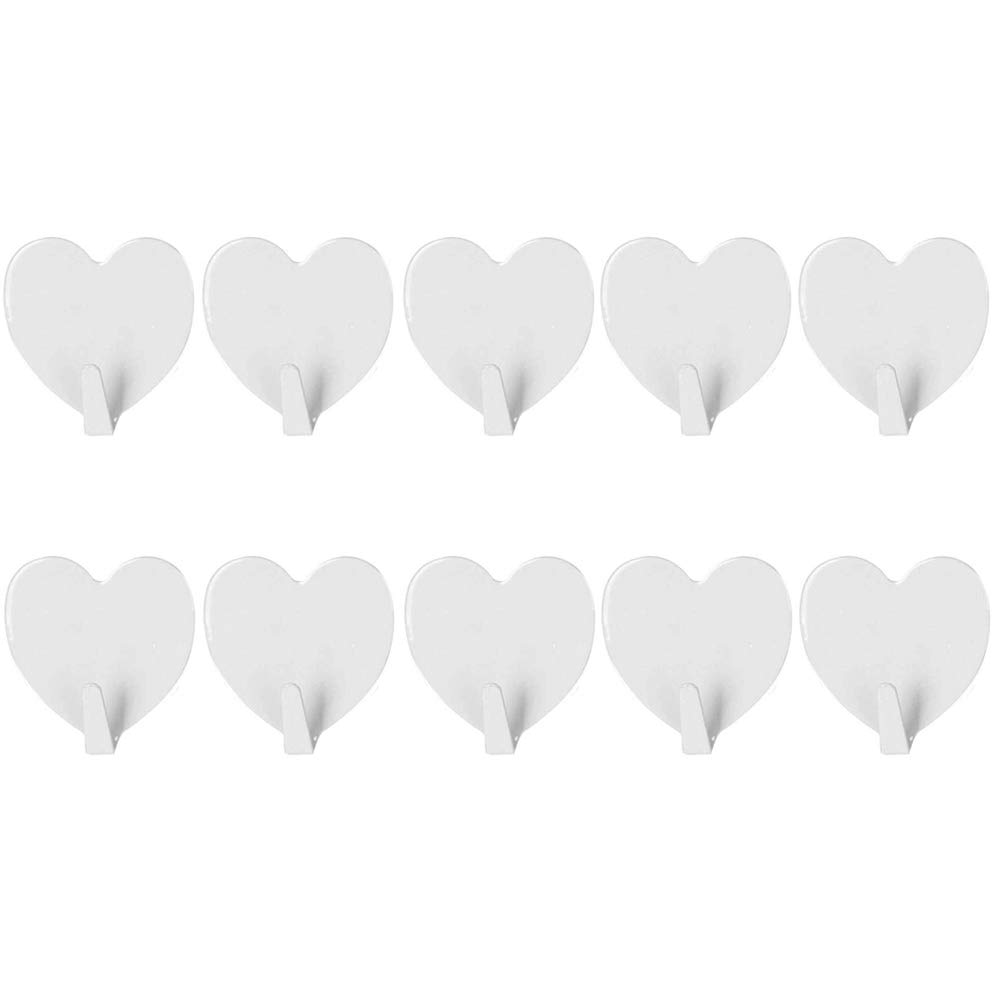 Voanzo White Wall Hooks,10Pcs Heart Shape Self Adhesive Hooks, Strong Hook Heavy Duty, Cute Love Heart Seamless Hooks For Hanging Bags Kitchen Supplies (White)