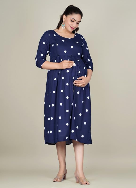 Image of Dhruvi Women's Rayon Anarkali Maternity Dress & Feeding Kurti with Zippers