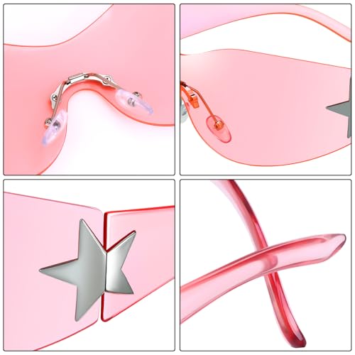3 Pairs Rimless Y2K Sunglasses for Women Men Trendy Shield Wrap Around 2000S Sun Glasses Fashion Cool Star Glasses2