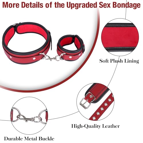 Image of Sex Bondage Wrist & Thigh Cuffs BDSM Restraints Set, Sex Toys for Women with Adjustable Leg Straps Handcuffs for Couple Beginner SM Game Play (Deep Red)