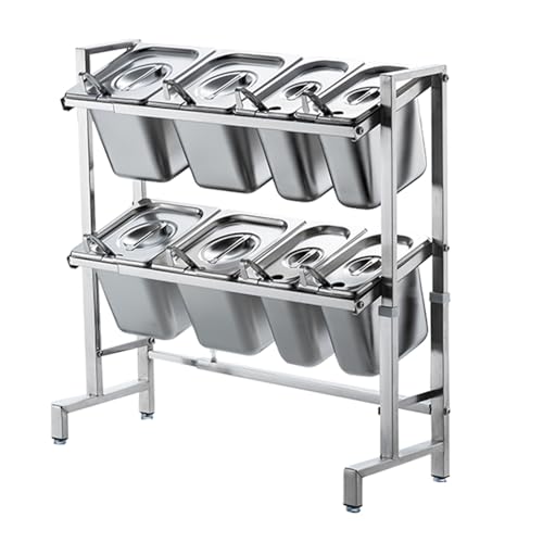 GOCHUSX Pizza Topping Station, Side Dish Container Stainless Steel With Lid, Ingredients Food Container Condiment For Restaurants, Hot Pot Shops, Milk Tea Shops(L)