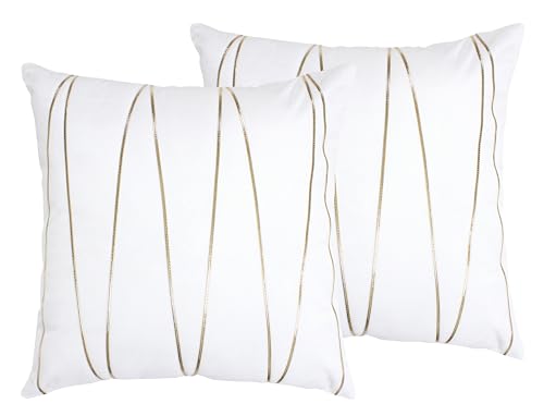 Image of Amazon Brand - Umi Gold Leather Striped Pack of 2 Throw Pillow Covers Velvet Decorative Cushion Covers Cases for Sofa Bedroom Livingroom Car 18 x 18 in White Color