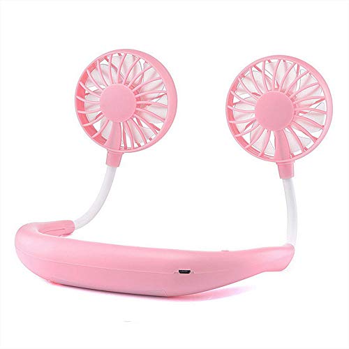 Hand Free Mini Portable Fan,Rechargeable Neckband Battery Operated Fan with Long Battery Life,2000mAh Battery, Powerful Airflow, 3 Speeds, Quiet, USB Rechargeable, for Travel, Camping, Office (Pink)