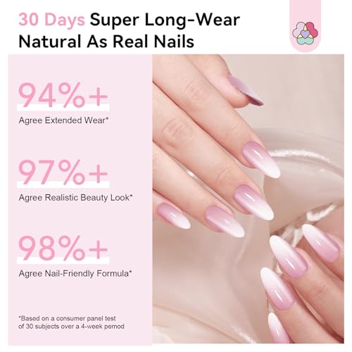 Image of SAVILAND Press On Almond Nails: 4-In-1 Tips With Glue, White Pink Ombre Medium, 256 Pcs False Tips, Strong Glue, Mini Lamp, Electric Drill, Nail Stuff for Home