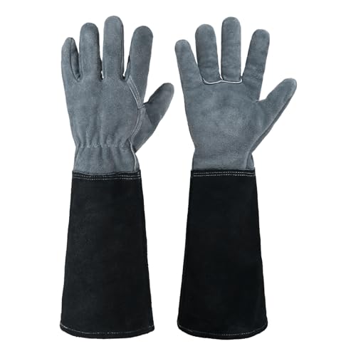 Image of HANDLANDY Rose Pruning Gloves for Men Women, Thorn Proof Gardening Gloves | Long Leather Gardening Gloves, Breathable Leather Gauntlet, Best Garden Gifts & Tools for Gardener (Slate Gray, M)