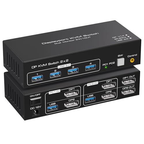 ATLAHET Displayport KVM Switch 2 Monitors 2 Computers 8K 60Hz 4K 120Hz