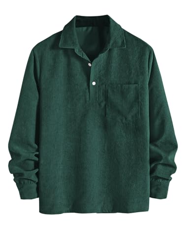 ZAFUL Men's Corduroy Shirts Solid Color 2025 Fall Half Button Long Sleeves Polo Shirt Casual Work Collared Shirt with Pocket