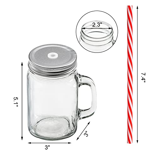 Tosnail 8 Pack 16oz Glass Mason Jar Mugs with Handle, 16 Pcs Tin Lids and 8 Pcs Plastic Straws, 480ml Old Fashioned Mason Jar Drinking Glasses, Clear Glass Cups for Party and Daily Use - Image 3