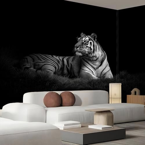 Papier peint tigre noir et blanc 150x105 cm pour salon moderne
