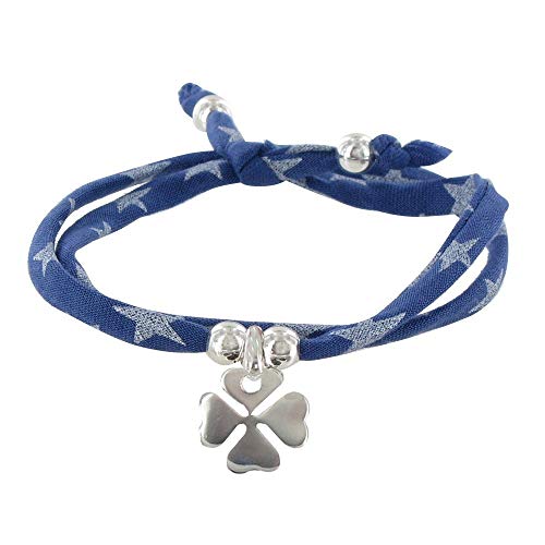 Bracelet double tour Les Poulettes argent 925 bleu navy anti-allergique ajustable