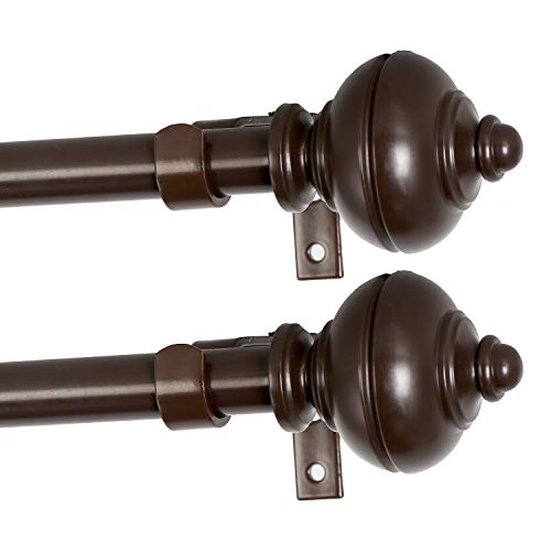 BOBOMOMO 2 Pack Adjustable Curtain Rod 3/4" Single Window Rod 28"-48" with Twisting Finials Brown Drapery Rod of Window Treatment (Brown, 28-48) - Thumbnail 3