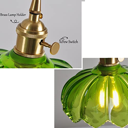 Suspension luminaire de salle à manger E27 lustre vintage vert QEGY - 4