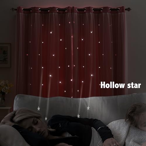 Image of IINDISTAR Star Cutout Kids Window Blackout Curtains for Girl Bedroom Window Room Darkening Curtains & Drapes Baby Nursery Curtains (2 Panel,52Wx95L inch,Pink)
