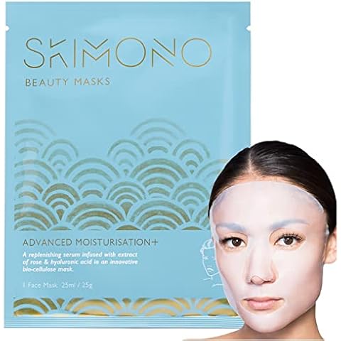 Moisturising Sheet Face Mask - Bio-Cellulose Face Sheet Mask for Dry and Damaged Skin - Pamper Gift for Women - Rose Extract Serum and Hyaluronic Acid by Skimono (Single Pack) Cover