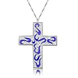 ALiLuYa Handmade Large S999 Sterling Silver Cross Faith Pendant Necklace for Women. Filigree Cloison