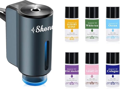 Shonoppy Smart Car Air Freshener Car Diffuser Sets Aroma Diffuser Air Freshener Spray Automatic with 6PCS Cologne Aromatherapy Oil (Grey 6pcs)