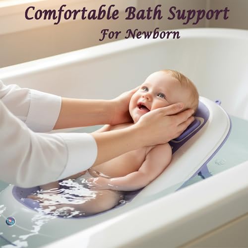 Image of MOM CARE Foldable Baby Bath Support Seat for Newborn (0-6 Months) | Anti-Slip Silicone Baby Bather | Ergonomic Infant Bath Seat for Sink, Tub & Floor | Portable Newborn Bath Support Chair | Blue