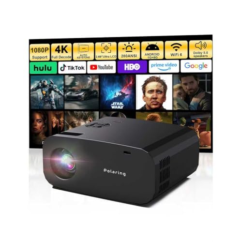 Image of Mini Projector with WiFi and Bluetooth,4K Smart 1080P Portable Outdoor Movie Proyector with Android 13 & Built-in Apps, Auto Vertical Keystone,Compatible with Phone /HDMI /TV Stick