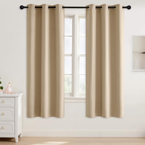 Image of NICETOWN Beige Room Darkening Curtains 72 Inches Long 2 Panels for Living Room, Bedroom, Nursery Summer Thermal Insulated Blackout Drapes Grommet Noise Reducing Window Curtains, W40