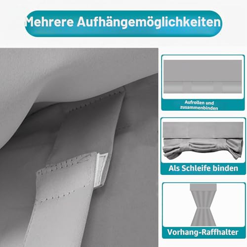 Verdunkelungstürvorhänge, französische Türjalousien kleben auf Vorhänge für Privatsphäre und Lichtsteuerung, thermische Verdunkelungsvorhänge Haustürvorhang binden (Light Grey, 66*173CM(26*68Inch))