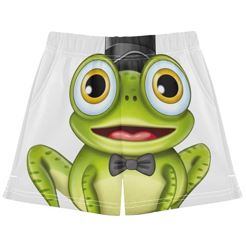 Cute Frog Gentleman Green Girls Athletic Shorts Youth Summer Comfy Activewear Kids Pajama Sleep Shorts, X-Small
