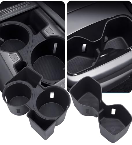 Image of Center Console Cup Holder Inserts for KIA EV9 2026 2025 2024 (Only for Land AWD, GT-Line AWD), Interior Accessories Front & Rear TPE Cup Holders Covers Protector for 2024-2026 EV9, Black