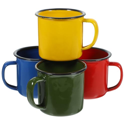 NAMOARLY Enamel Mugs Set of 4 2.56 Inch Household Water Cups with Anti-Slip Handles Multi-Function Milk and Juice Cups Retro Style for Home Party