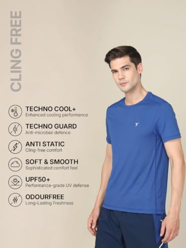 Image of TECHNOSPORT Men's Slim Fit Polyester Activewear Sports T-Shirt with Moisture-Wicking Comfort for Workout, Running & Gym