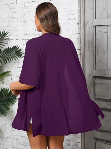 Image of AusLook Women's Plus Size Lightweight Open Front Cardigan 3 /4 Sleeve Cover Ups Shrugs Shawls and Wraps Kimono Jacket Coat