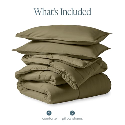 Image of Bare Home Comforter Set - Queen Size - Ultra-Soft - Goose Down Alternative - Premium 1800 Series - All Season Warmth (Queen, Olive)