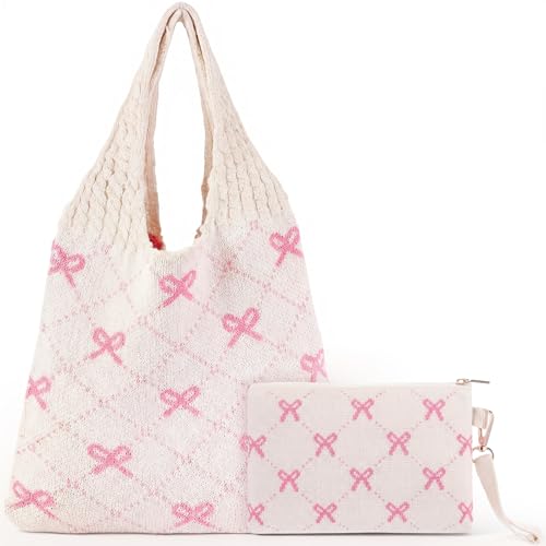 Bolso Tote de Crochet Rosa Sanwuta 2 Piezas miniatura 1