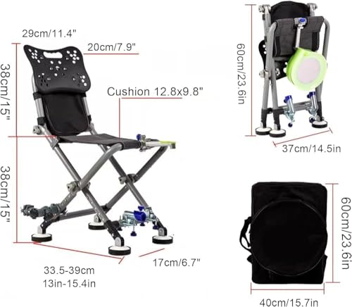 Chaise de pêche pliable – Légère et portable avec dossier réglable et pieds robustes pour le camping sur un sol inégal