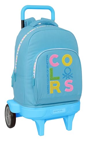 Benetton Spring - Zaino grande con ruote, Compact Evoluzione, rimovibile, ideale per bambini di diverse età, comodo e versatile, qualità e resistenza, 33 x 22 x 45 cm, colore Celeste, azzurro,