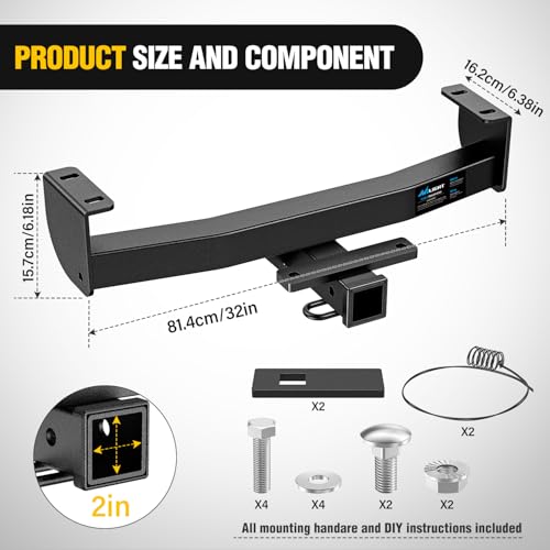 Image of Nilight Class 3 Trailer Hitch 2 Inch Receiver Tow Hitch Compatible with Toyota Tacoma 2016 2017 2018 2019 2020 2021 2022 2023 Black Powder Coated