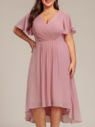 Image of Ever-Pretty Plus Women's Cocktail Party Dress Short Sleeves V Neck A Line Chiffon Maxi Plus Size Wedding Guest Dresses