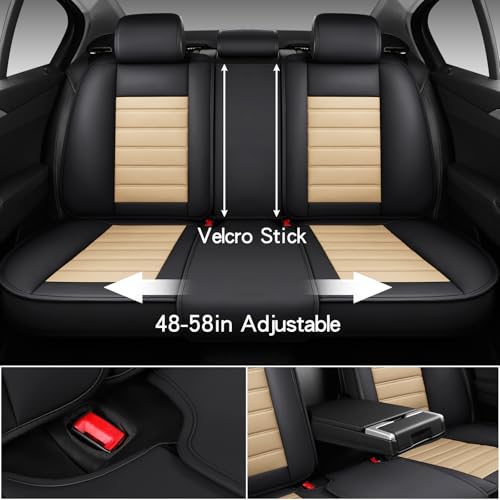 Image of MINGBRON Car Seat Covers Full Set, Brown Car Seat Cover Lumbar Support, Car Seat Protector Waterproof, Nappa Leather Car Seat Cushion, Front Seats and Back Fit for Most Cars Beige