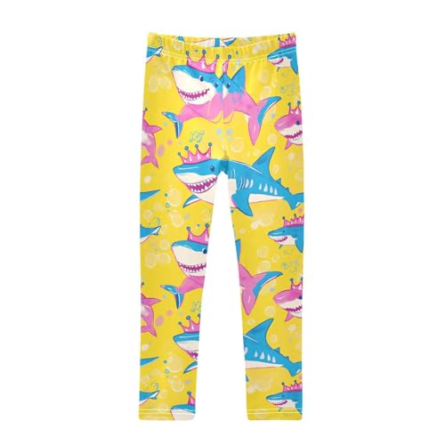 Sharks Wearing Crowns Girls' Leggings Toddler Doodles Blue Colors Kids Yoga Pants Dance Active Tights 4T
