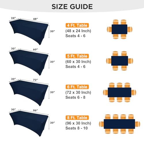 Image of SEPARO 2 Pack 6 Ft Navy Blue Table Cover Fitted Rectangular Tablecloth Stretchable Fabric Table Cloth 6 ft Wrinkle-Free for Party Tradeshows Banquet Weddings Cocktail