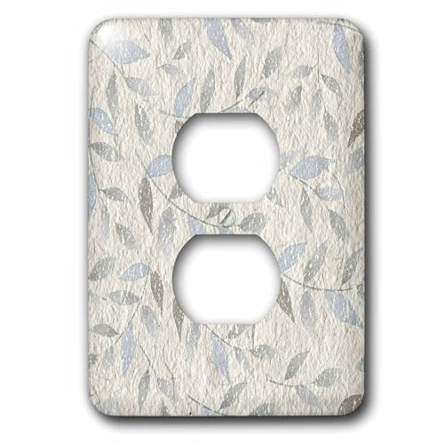 3dRose Pretty Light Blue Leafy Flourishes On A Gray 2 plug outlet cover