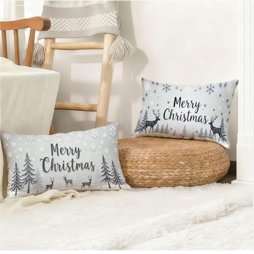 Housse coussin 50x80cm de Noël imperméable taie oreiller lin