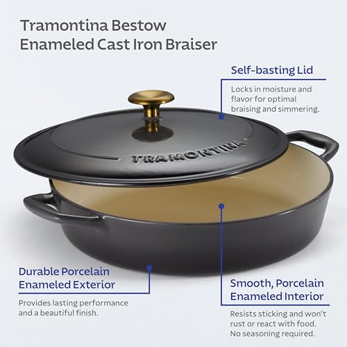 Image of Tramontina Bestow Enameled Cast Iron 4-Qt Braiser Pan with Lid, Smoke