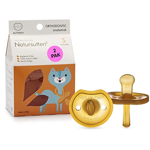 Image of Natursutten Pacifiers 0-6 Months - 2-Pack Butterfly Shield Orthodontic Nipple Natural Rubber Safe & Soft BPA-Free Pacifier for Breastfeeding Babies - Newborn Pacifiers Made in Italy