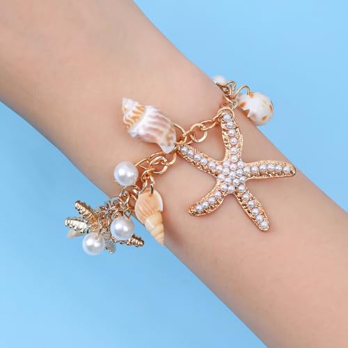Artlunar Shell Starfish Bracelet Handmade Stretch Bracelets Conch Summer Beach Jewelry for Women2